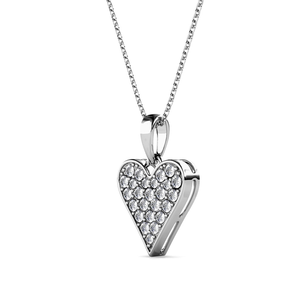 Cate & Chloe Cecilia 18k White Gold Plated Heart Pendant Necklace with Swarovski Crystals for Women