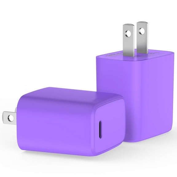 FiveBox USB C Charger Adapter, 2 Pack 20W Type-C PD Fast Charging Wall Charger Plug, Block Charger Plug Power Adapter USB C Brick Cube Box Compatible for iPhone 15 14 13 Pro Max, iPad, Galaxy(Purple)