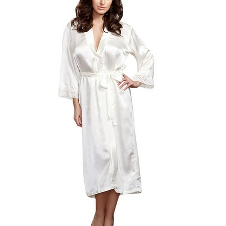 Mrat Womens Sleepwear Ladies Comfortable Color Lace Nightshirts for Women Fishnet Lingerie Lingerie Robe Nightdress Woman Nightgown Night-robe Bathrobe White M