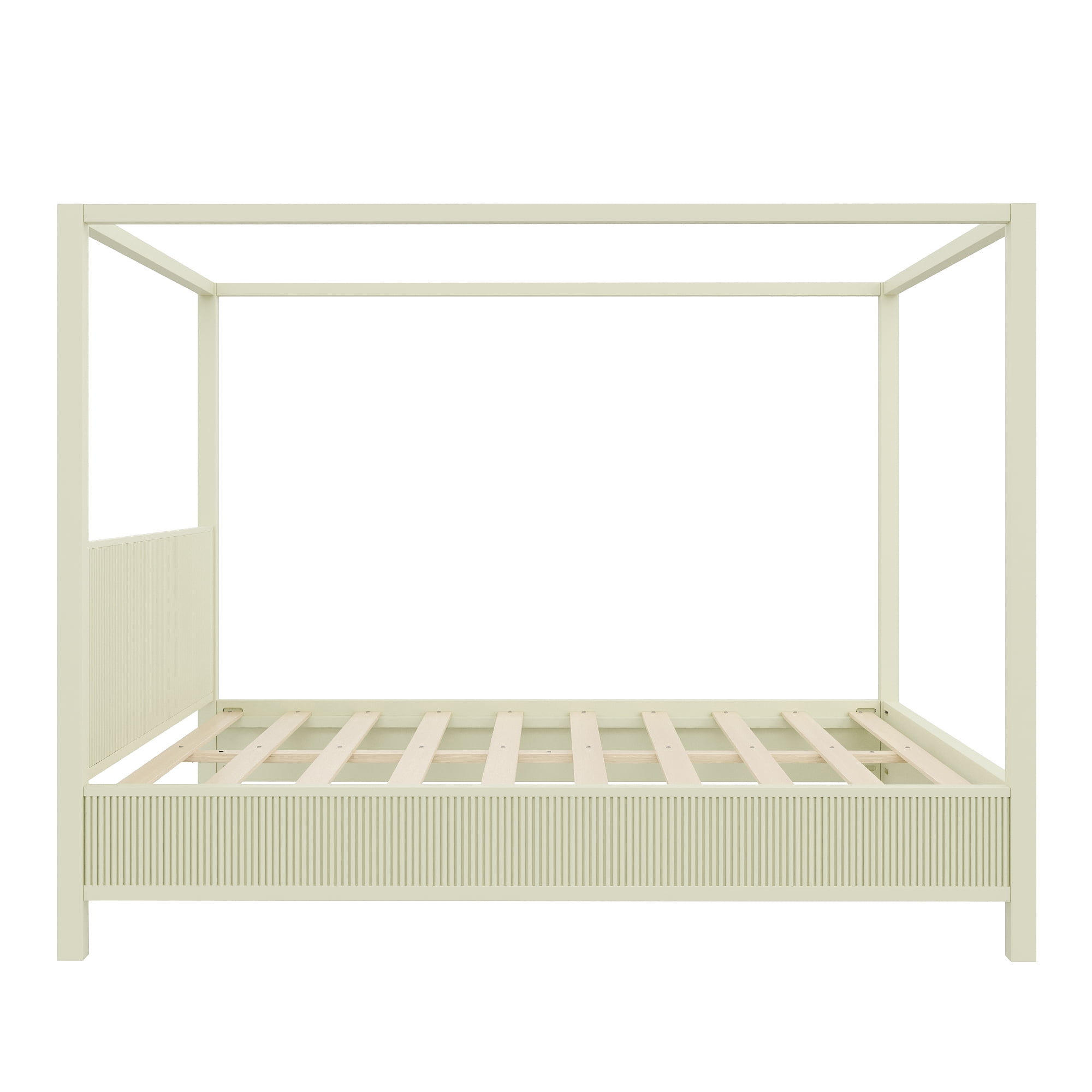 Euroco Wood Queen Size Canopy Platform Bed, Beige
