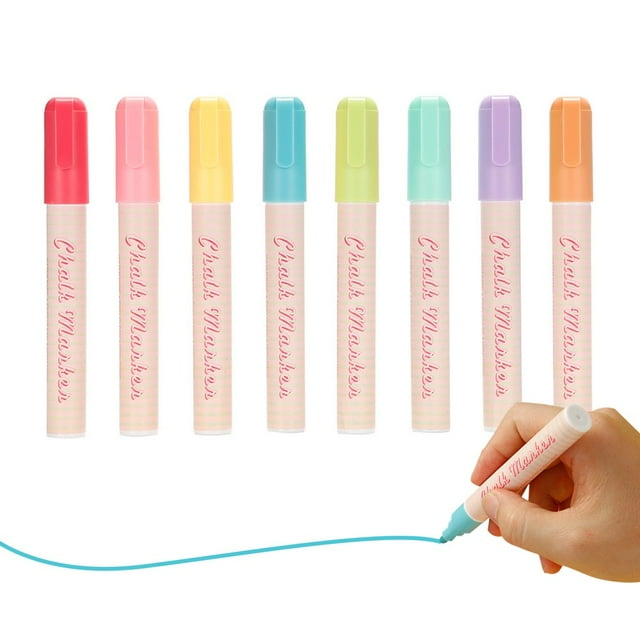 Liquid Chalk Pen Marker 8 Bright Colors 6mm Reversible and Chisel Erasable Water-based Chalkboards Marker Pens Non Toxic Quick Drying for Blackboard Glass Windows Mirrors Office Home