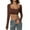 Coffee, variant on Long Sleeve Shirts for Women Leisure Sexy Slim Fit Crop Top Large Neckline Square Neck Solid Color Tight Short T Shirt Top Brown