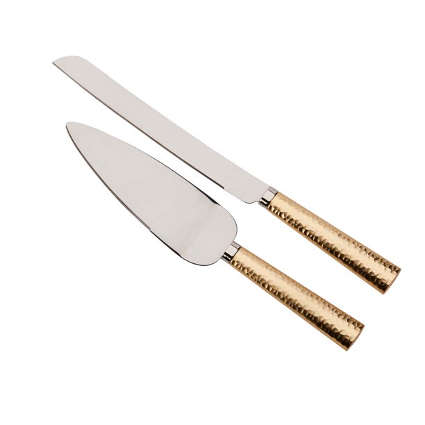 Set of 2 Gold Hammered Metal Handle Cake Knife and Server Set Walmart