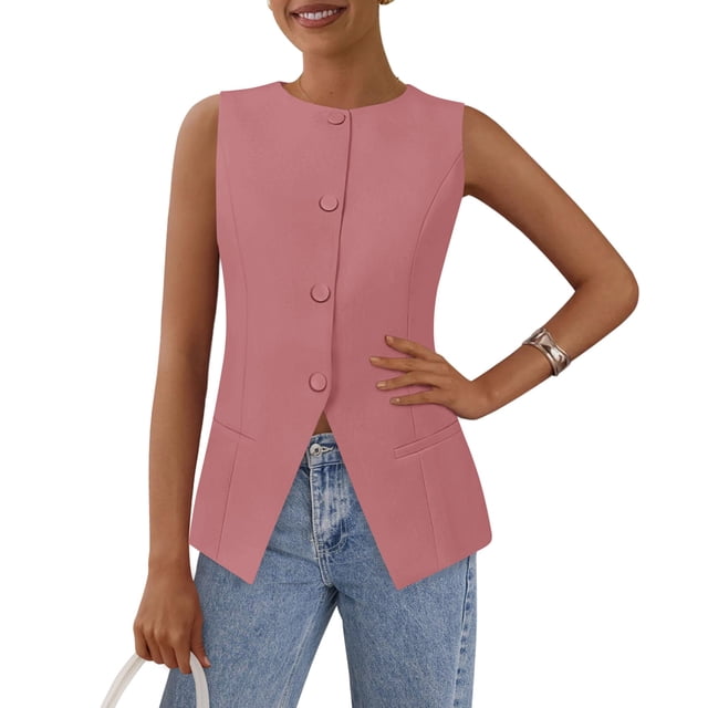 Chaleco PRETTYGARDEN para Mujer Traje de Verano Color Rosa Oscuro