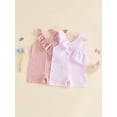 thumbnail image 3 of Cenuakty Toddler Newborn 6M 12M 18M 2T 3T 4T Girl Plaid Sleeveless Romper Asymmetric Ruffled Bodysuit Classic V-Neck Checkered Jumpsuit, 3 of 9
