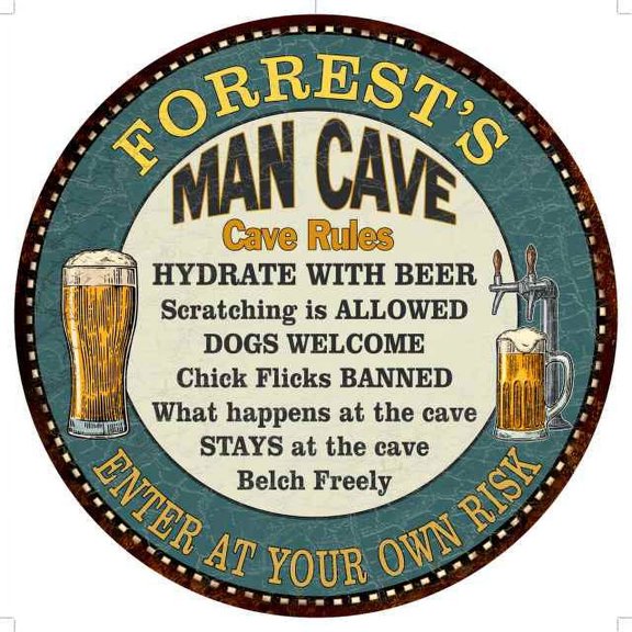 FORREST'S Man Cave Rules 14" Round Metal Sign Garage Wall Decor 100140009399