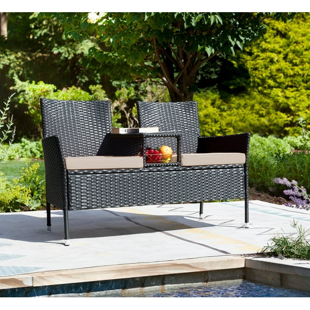 LACOO Outdoor Patio Loveseat Modern Wicker Patio Conversation Furniture