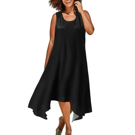 

Black Dresses for Women Sexy Dresses for Women Casual Dresses for Women Women s Summer Irregular Hem Casual Swing Midi Tee Tank Dress Summer Savings Sundresses for Women Valentines Dress Black M