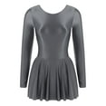 thumbnail image 4 of CHICTRY Womens Glossy Tennis Dress with Briefs Long Sleeve Ruffled Mini Dress for Dance Clubwear Dark Gray L, 4 of 6