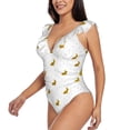 thumbnail image 3 of Yiaed Gold Rabbit Print Women's Ruffled One Piece Swimsuit V Neck Swimwear Slimming Monokini for Woman-Large, 3 of 8