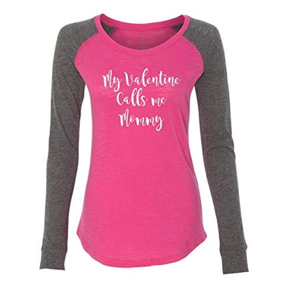 Calls Me Mommy Valentine's Day Women's Raglan Long Sleeve Shirt-Fuschia/Granite-XXL