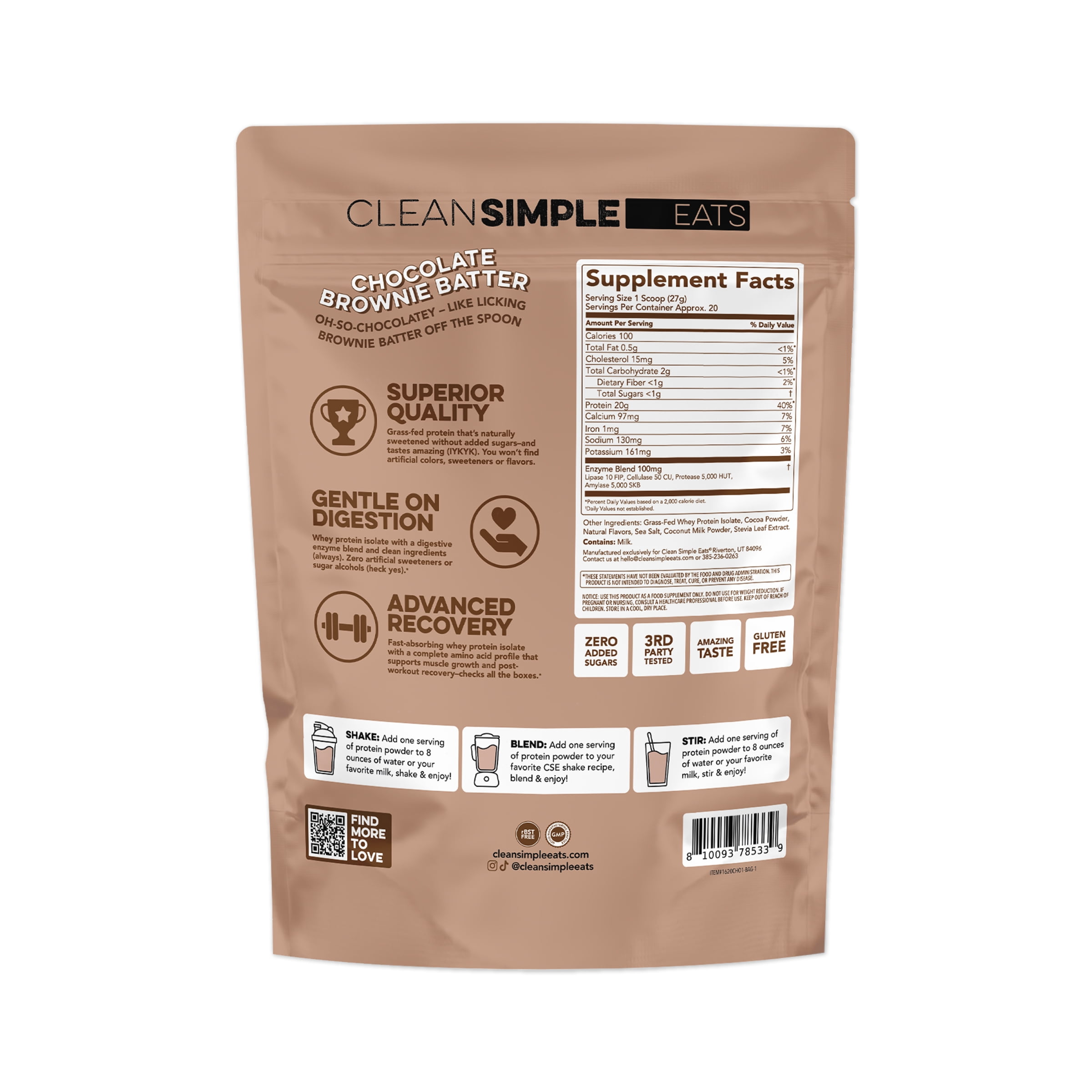 Clean Simple Eats Protein Powder Chocolate Brownie Batter Gusset - 20 Servings