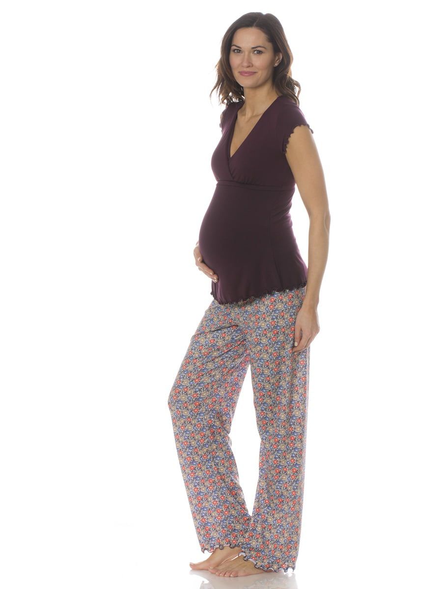 Womens Short Sleeve v-Neck Maternity Pajama Set with Nursing Access for Breastfeeding Made in The USA Majamas Genna PJ