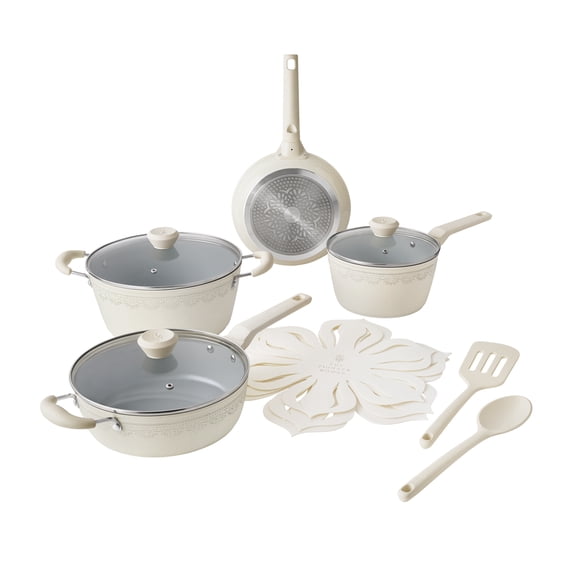 The Pioneer Woman Classic Collection 12 Pieces Cookware Set Non-stick Aluminum, Cream
