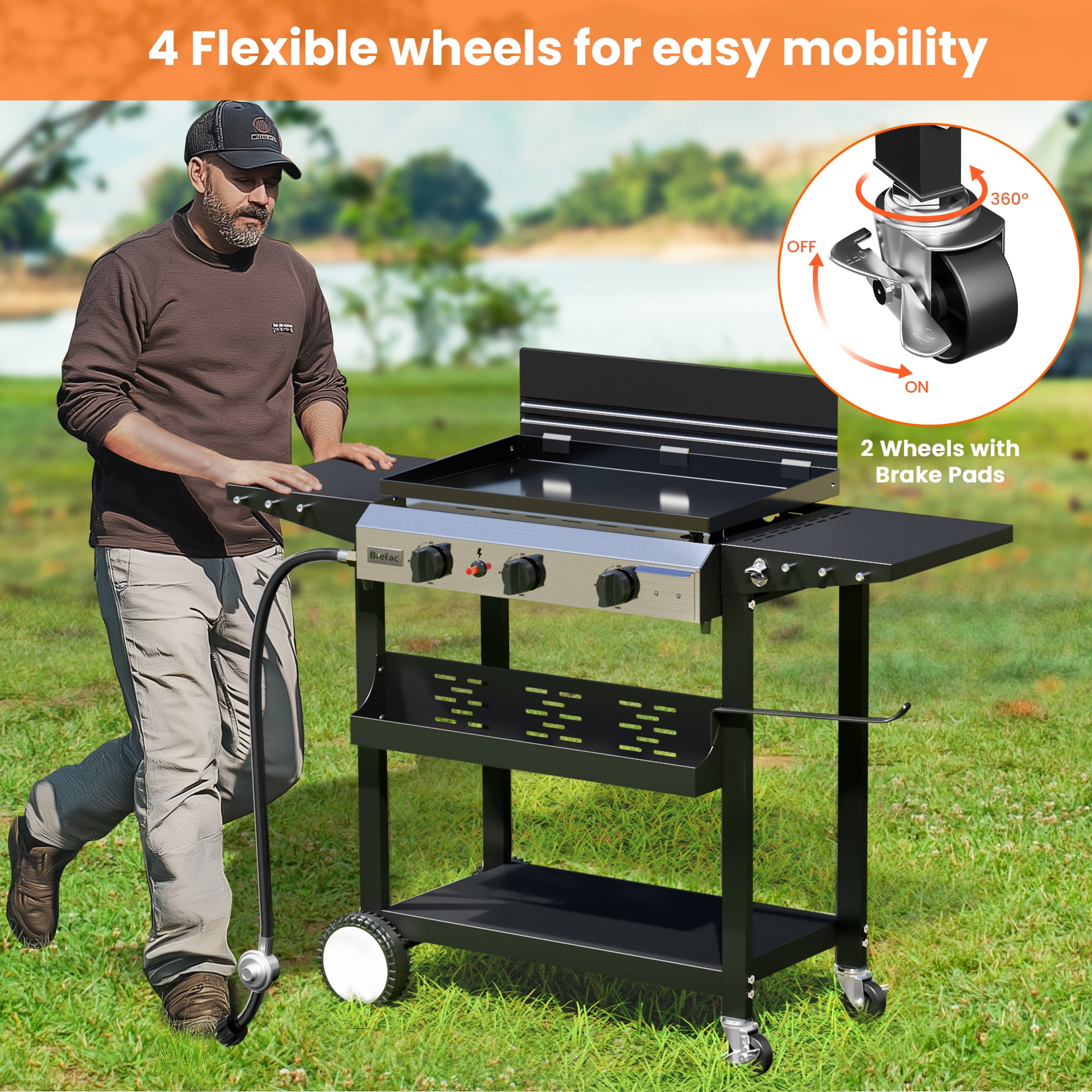 Tcisa 3-Burner 23" Outdoor Flat Top Grill & Gas Griddle – Propane Grill for Camping, Tailgating, BBQs, and Patio Cooking