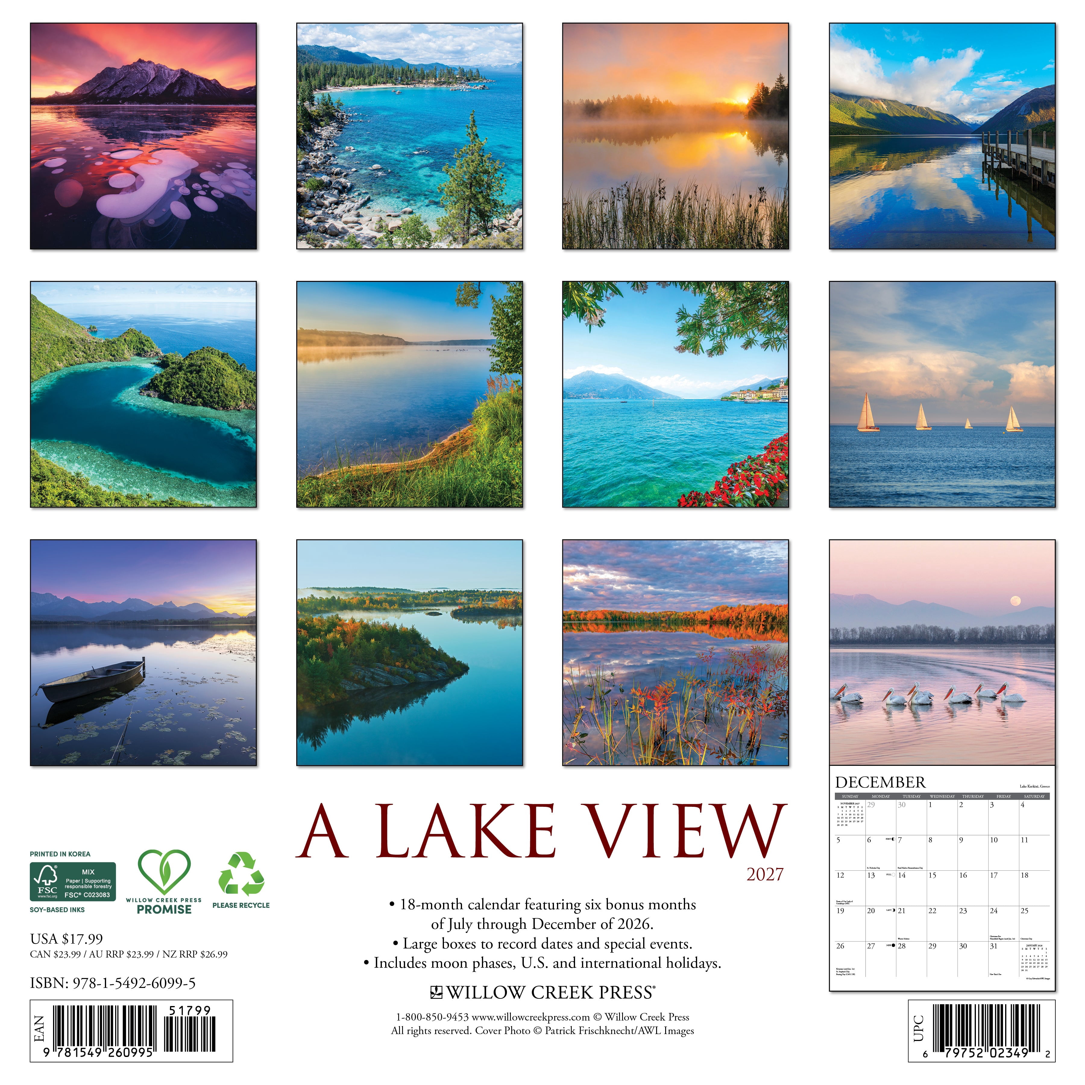 Willow Creek Press, Lake View 2027 Wall Calendar