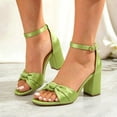 thumbnail image 2 of Rokment Women's Satin Silk Bowknot Dressy Sandals 2026 Stylish Business Formal Open Toe Ankle Strap Chunky Block High Heels Dress Pumps Summer Shoes for Wedding Banquet Green Size 8, 2 of 7