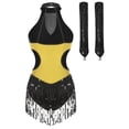 thumbnail image 4 of YONGHS Robe de Danse Jazz Latine à Franges pour Femmes Jupe Justaucorps de Salon Rumba avec Gants Or L, 4 of 5