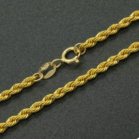 K-KED 18K Solid Gold Rope Chain Singapore Twist Necklace Men Women 2mm 16"-24"-40cm