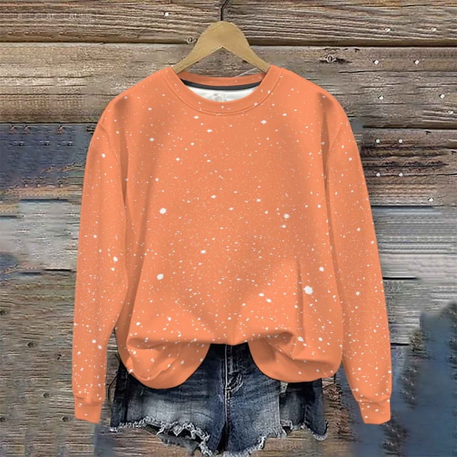 Heisall Womens Sweatshirts Long Sleeve Round Neck Loose Casual Sporty Lightweight Shiny Print Spring Autumn 2025 New Arrival Fashionable