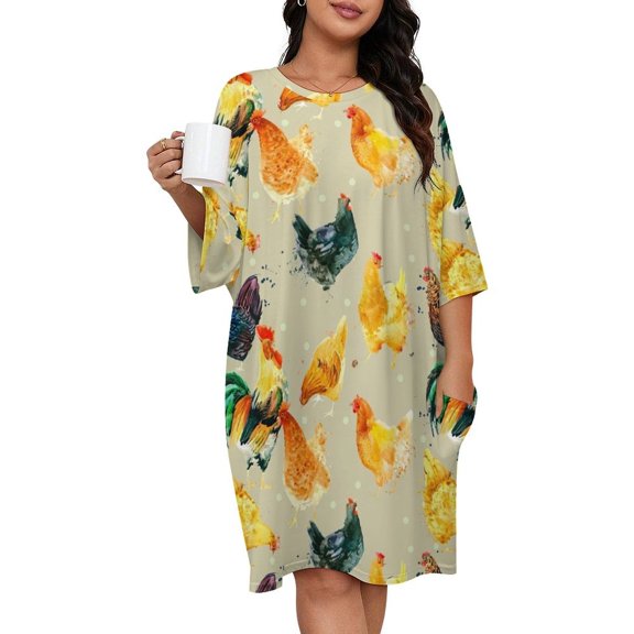 Funny Chicken Roosters Sleepshirts For Sleeping Travels Loose Sleepdress Pajama Dress Soft Nightdress Sleepwear