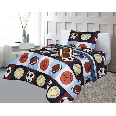 Golden Linens Twin Size 6 Pieces Printed Navy Blue Sky Blue
