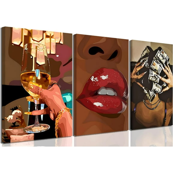 Black Girl Canvas Wall Art Set of 3 Pink African American Black Woman Wall Decor Fashion Abstract Black women Aesthetic Poster Prints for Living Room Bedroom Bathroom 12x16in d