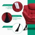 thumbnail image 3 of VIVIJASON Modern Fabric Lazy Chair - Soft Accent Contemporary Lounge Chair - Single Steel Frame Sofa Chair with Armrests, Side Pocket, Thick Padded Back for Living Room, Bedroom, Office (Red), 3 of 6