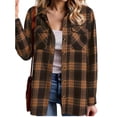 thumbnail image 2 of Dweltoz Womens Plaid Shirts Casual Button Down Blouses Basic Long Sleeve Collared Shackets 2026 Fall Dressy Shirts Trendy Office Tops With Pockets,Coffee M, 2 of 4