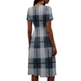 thumbnail image 6 of Minjewel Women's Plaid Mini Dress with V-Neck Short Sleeve - Gingham Summer Dress, Loose Flowy Beach Party Outfit, Preppy Comfy Vacation Top,Dark Blue,3XL, 6 of 6
