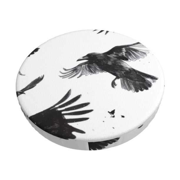 Disketp Monochrome Flying Ravens Funda Redonda para Taburete, Funda de Cojín para Silla de Bar Suave y Elástica-14 inch