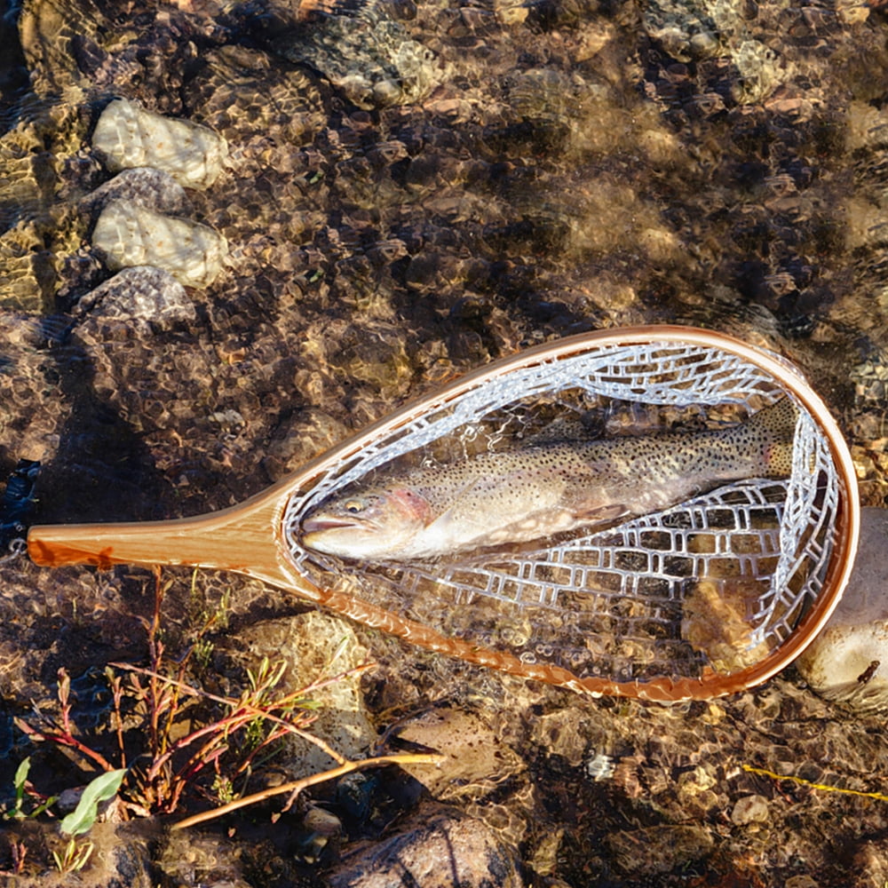Rupoun Premium Fishing Landing Net with Elastic Lanyard Fly Fishing Catch and Release Net Mini Stream Net Durable Mesh 14.17 inches / 36 cm Length for Kayak Trout Fishing Outdoors