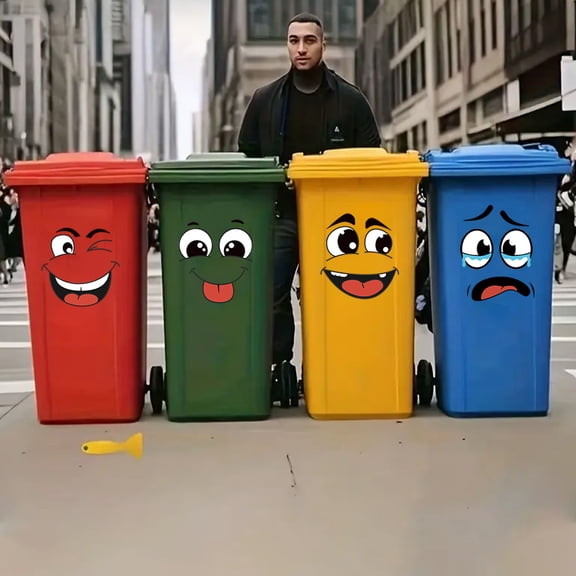 Removable Cartoon Decals, 4 Sheets Self-Adhesive Face Stickers for Trash Can, Wall, Fridge, Toilet, Waterproof Vinyl Decor to Hide Ugly Things, Funny Home Decorations