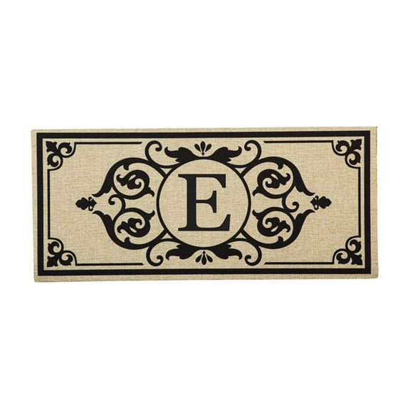 Evergreen Cambridge Chic Letter E Monogram Burlap Sassafras Indoor Outdoor Switch Doormat1'10"x10"Brown