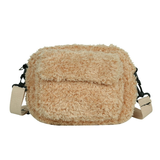 Bolso bandolera de color sólido Bolso pequeño de calle para mujer con hombro de felpa (Caqui) Likrtyny Para estrenar