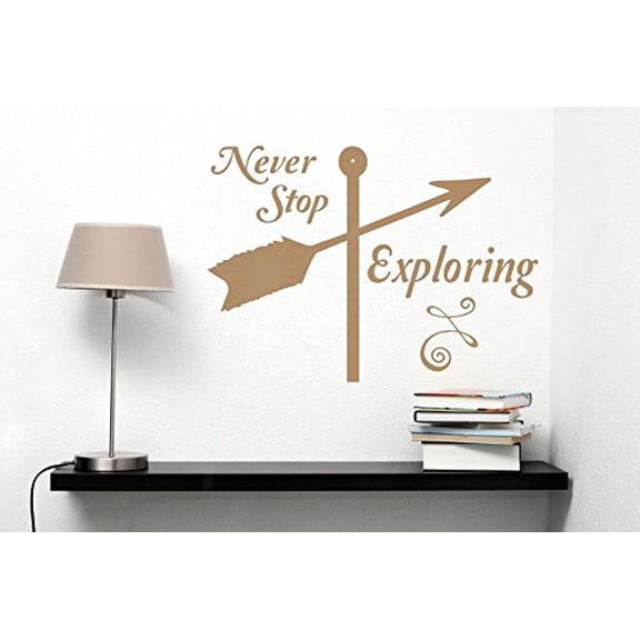 Never Stop Exploring Best Wall Sticker Art Vinyl Lettering Decals Arrow Quote 23x16-Inch Tan