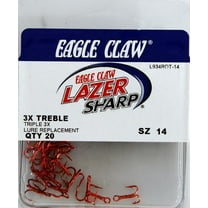 Lazer Sharp L934RDTH-14 3X Treble Hook, Red, Size 14, 20 Pack