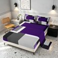 thumbnail image 2 of Manfei Abstract Geometric Queen Sheets, Purple Gray Black WhiteSquare Queen Sheet Sets, Black Reversible 4-Piece1 Flat Sheet + 1 Fitted Sheet + 2 Pillowcases, 2 of 6
