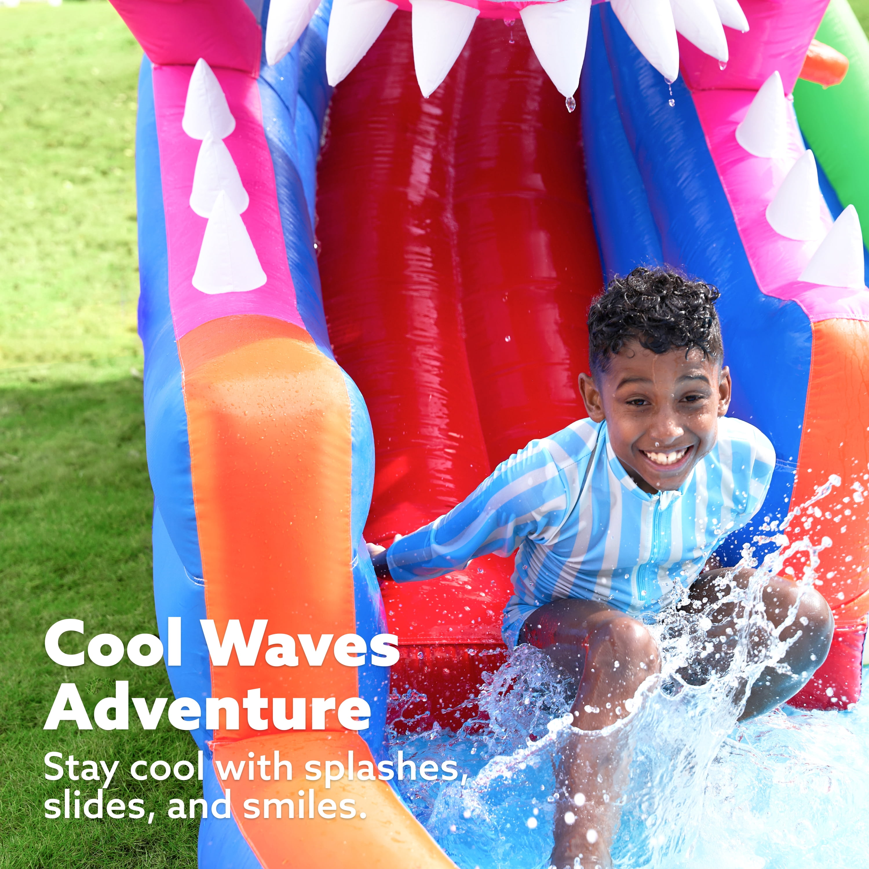 Joyfy Inflatable Water Slide Shark Bouncy House, Kids Bounce House with Splash Pool, Slide, Basketball Hoop, Climbing Wall, Water Cannon, Jumping Castle for Kids 3-12, Indoor & Outdoor