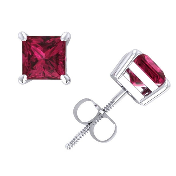 1.50Ct Princess Cut Pink Sapphire Basket Stud Earrings 14k White Gold 4Prong AA Quality