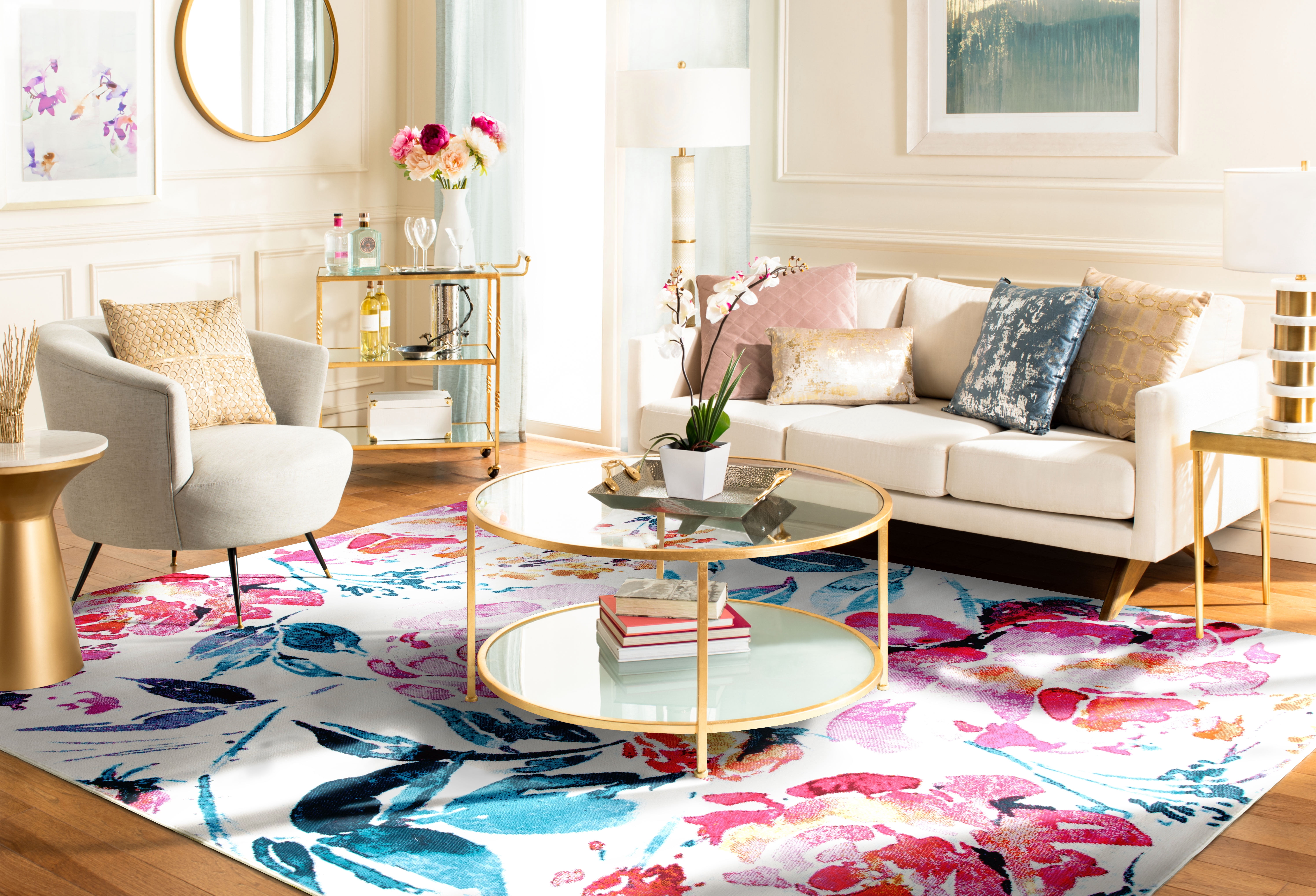 SAFAVIEH Lillian Agatha Floral Area Rug, Ivory/Rose, 6'7" x 9'10"