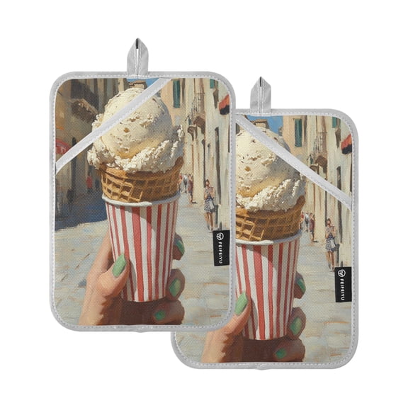 BZSMCE Pot Holder Oven Mitts Cooking baking Ice Cream Creative Pattern Size:7x9.8in