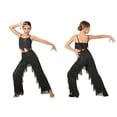 thumbnail image 5 of TiaoBug Girls Latin Dance Outfits Sequin Tassels Crop Top with Fringe Pants Cha Cha Tango Performance Wear Black 14, 5 of 6