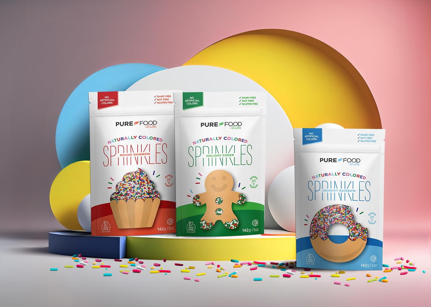Pure Food By Estee Pastel Rainbow Candy Coated Chocolate Chips, 5oz | Cosmic Brownie Sprinkles | Vegan Chocolate | Natural Rainbow Chips Sprinkles | Mini Colored Chocolate Chips for Baking