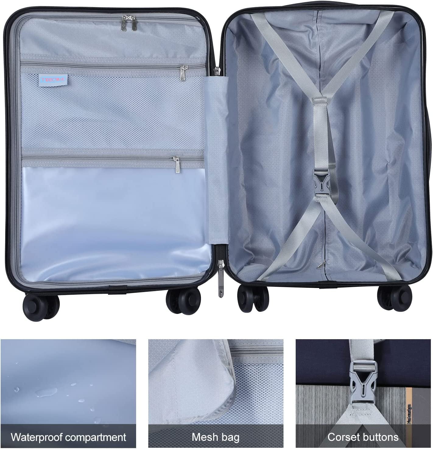 手数料安い TydeCkare 20 Inch Carrry On Luggage with Front Zipper Pocket, 45L,  Lightweight ABS PC Hardshell Suitcase TSA Lock Spinner Silent Wheels, Conve 