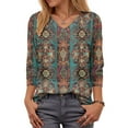 thumbnail image 4 of GEWSEY Boho Tops for Women 2025 3/4 Length Sleeve Tunic Tops Casual V Neck Shirts Basic Tees Business Work Blouses Fall Clothes (Dark Gray, L), 4 of 5