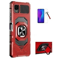 Phone Case for TCL 30Z/30 LE,  Ring Stand Tough Hybrid Case Cover   Tempered Glass Screen Protector (Red)