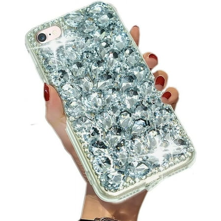 for iPhone SE 2020 Case/iPhone 8 Case/iPhone 7 Case,TPU Soft 3D [Heavy Duty] Stunning Stones Crystal Rhinestone Bling Full Diamond Glitter Shining Cover for Apple iPhone 8/7 4.7 inch