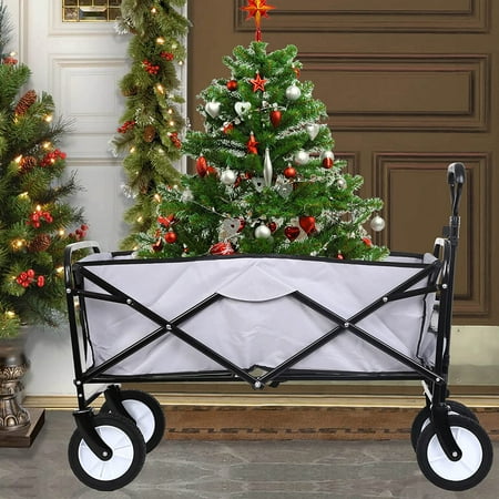 YRLLENSDAN Collapsible Garden Cart with Wheels, Folding Garden Carts and Wagons Outdoor Utility Garden Wagon with 360 Degree Swivel Wheels & Adjustable Handle