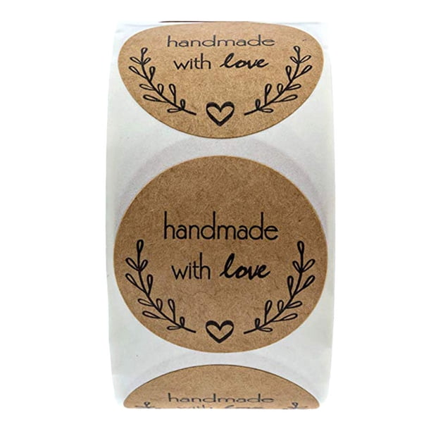 1 rollo/500 unidades de pegatinas románticas de papel kraft autoadhesivas para manualidades, etiquetas para repostería, embalaje y envoltorios de regalo.
